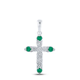 1/6CTW-DIA NK 1/20CT-EME NATURAL GEM CROSS PENDANT